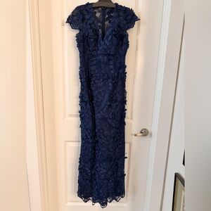 Carmen Marc Valvo Deep Blue Floral Maxi Dress